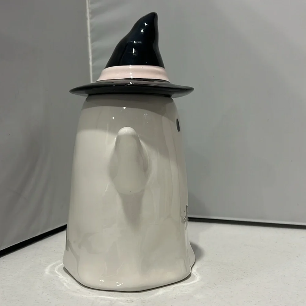 ✨NEW👻Rae Dunn 2024 Spooky Ghost with Witch Hat Cookie Jar Canister🖤 - Picture 4 of 8